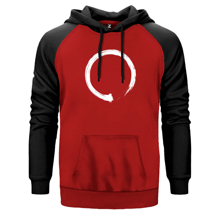 Sıfır çift renk reglan kol kapşonlu sweatshirt - kırmızı