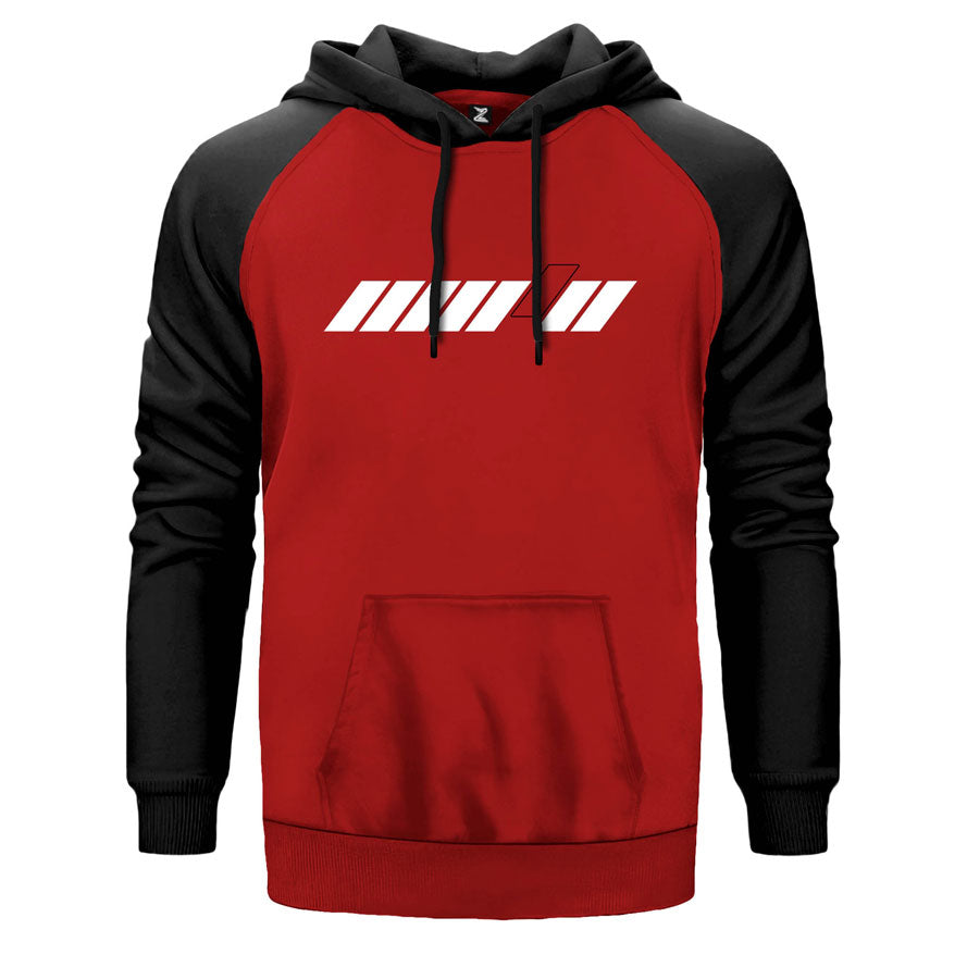 Farklı Ol çift renk reglan kol kapşonlu sweatshirt - kırmızı