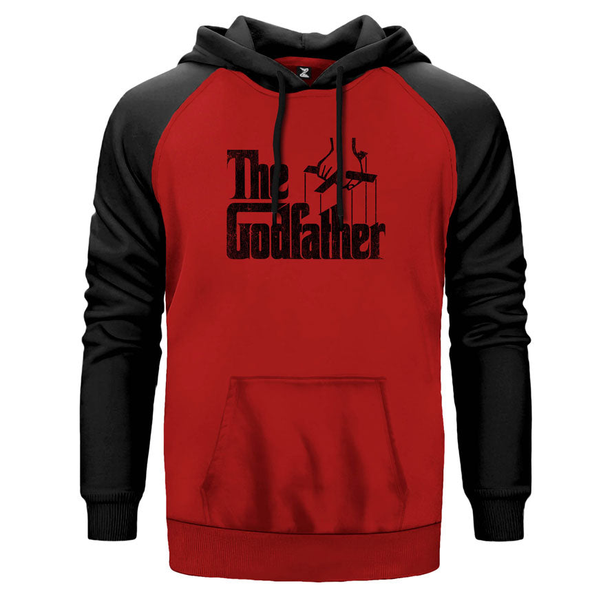 The Godfather Distorted çift renk reglan kol kapşonlu sweatshirt - kırmızı