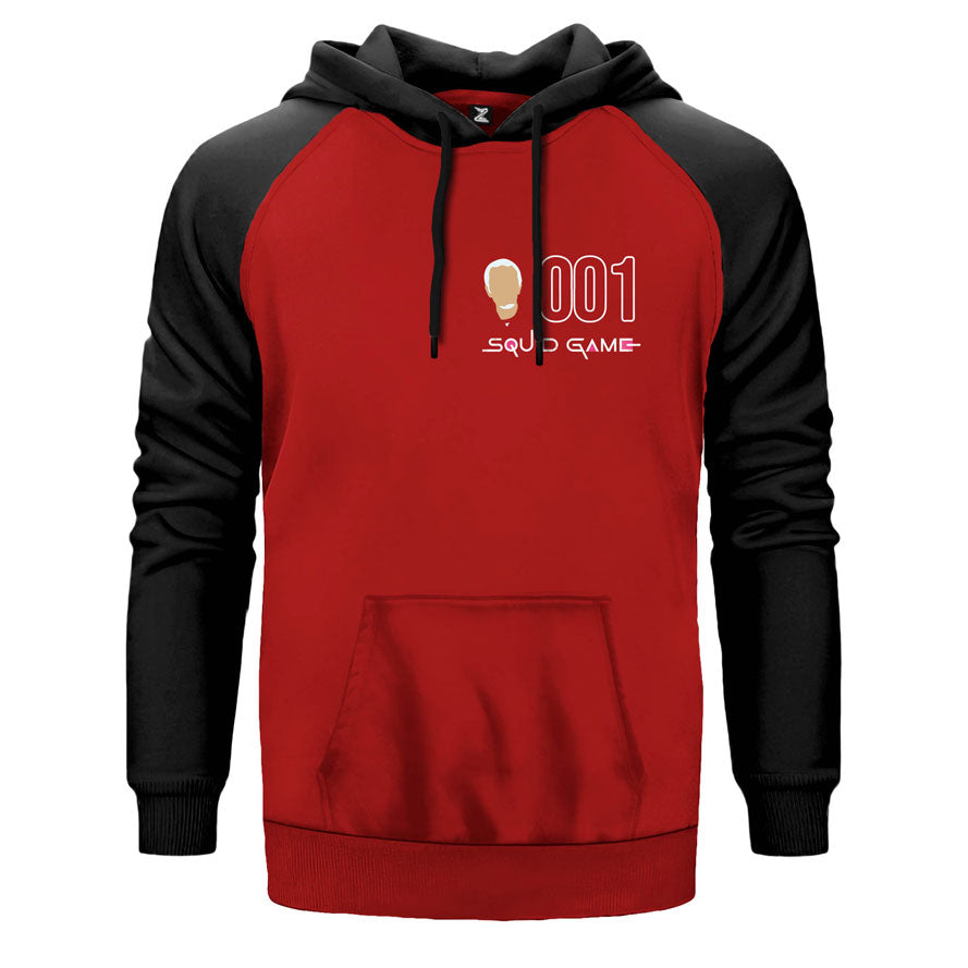Squid Game 001 çift renk reglan kol kapşonlu sweatshirt - kırmızı