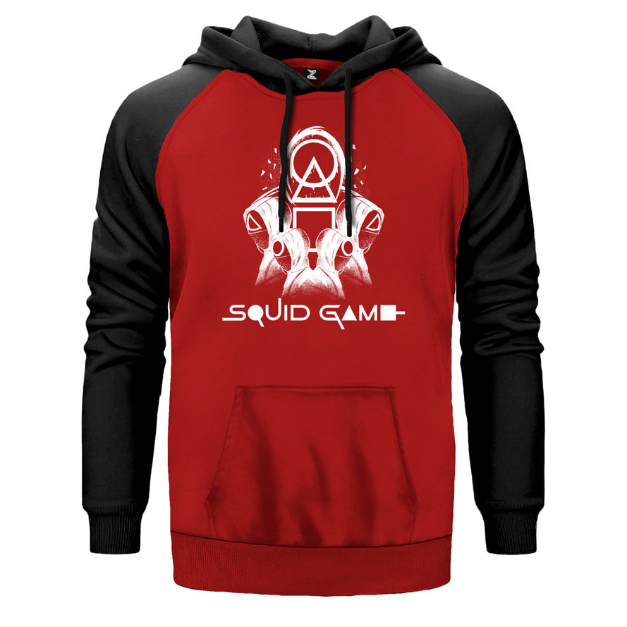 Squid Game Staff Team çift renk reglan kol kapşonlu sweatshirt - kırmızı