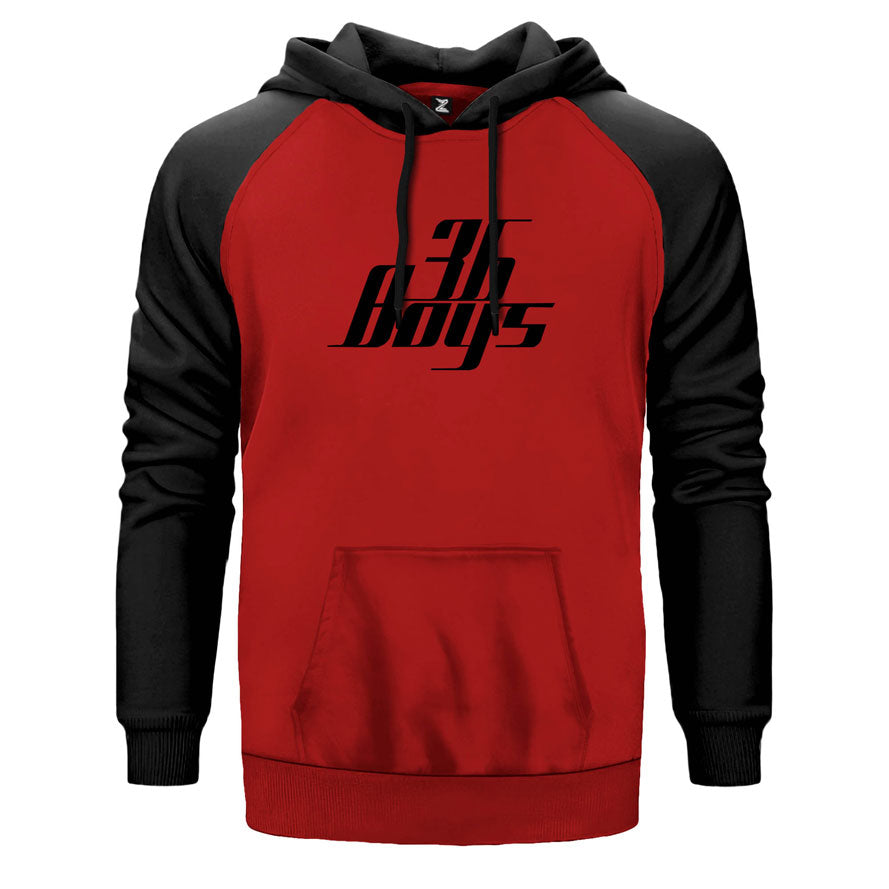 36 Boys Flat çift renk reglan kol kapşonlu sweatshirt - kırmızı