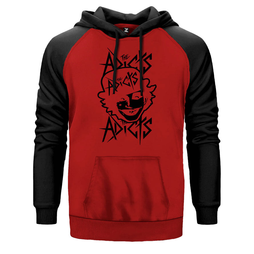 The Addicts çift renk reglan kol kapşonlu sweatshirt - kırmızı