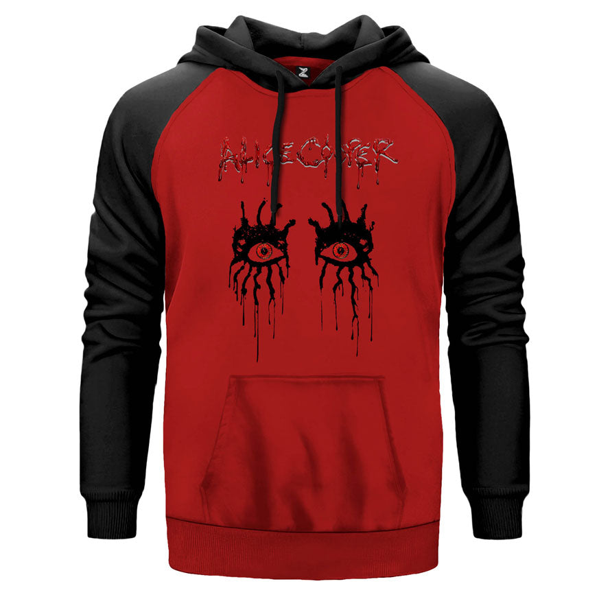 Alice Cooper Eyes çift renk reglan kol kapşonlu sweatshirt - kırmızı