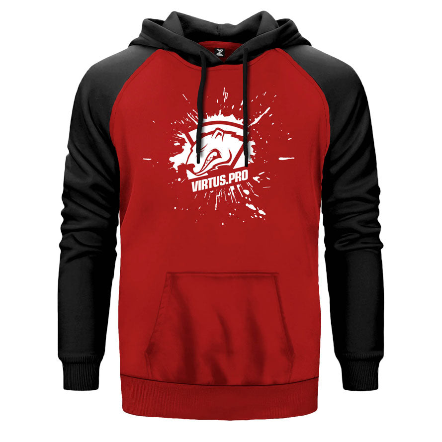 Virtus Pro Splash çift renk reglan kol kapşonlu sweatshirt - kırmızı