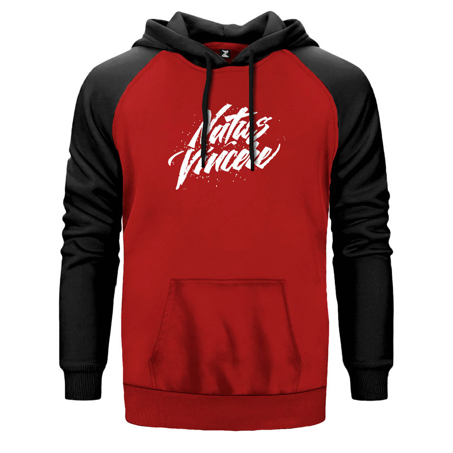 Natus Vincere Hand Writing çift renk reglan kol kapşonlu sweatshirt - kırmızı