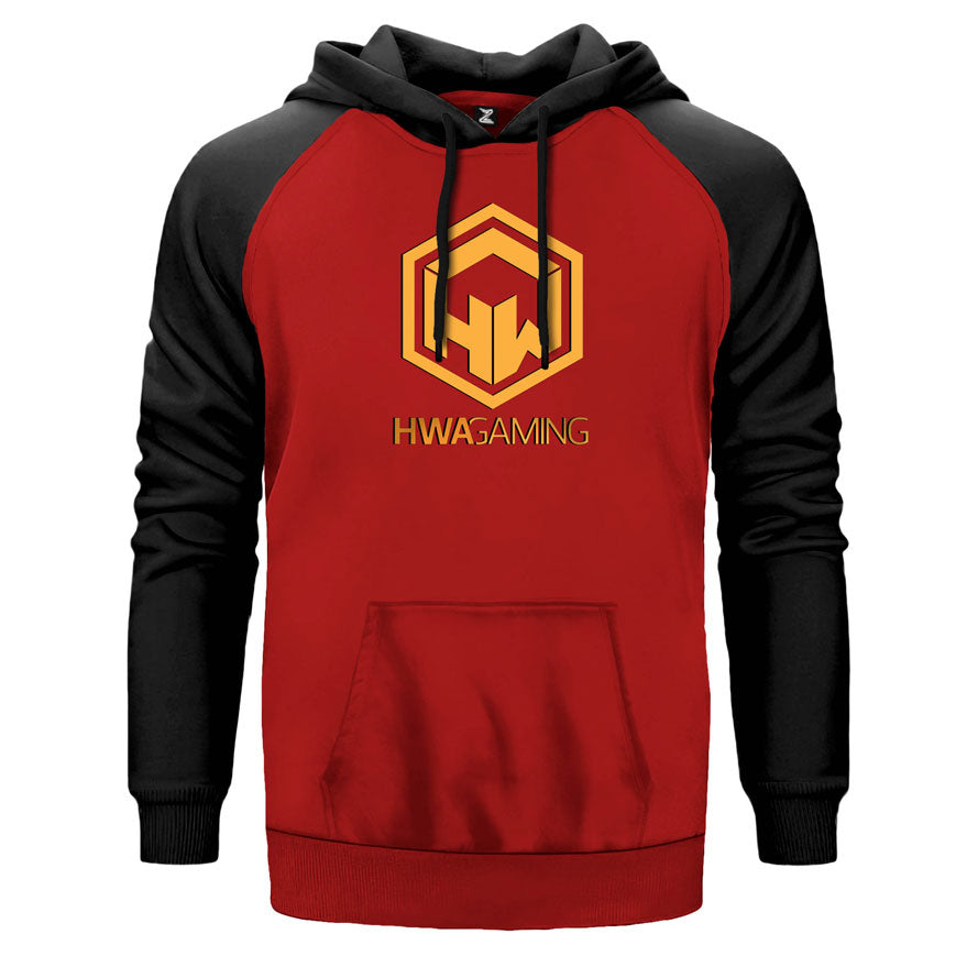 HWA Gaming çift renk reglan kol kapşonlu sweatshirt - kırmızı