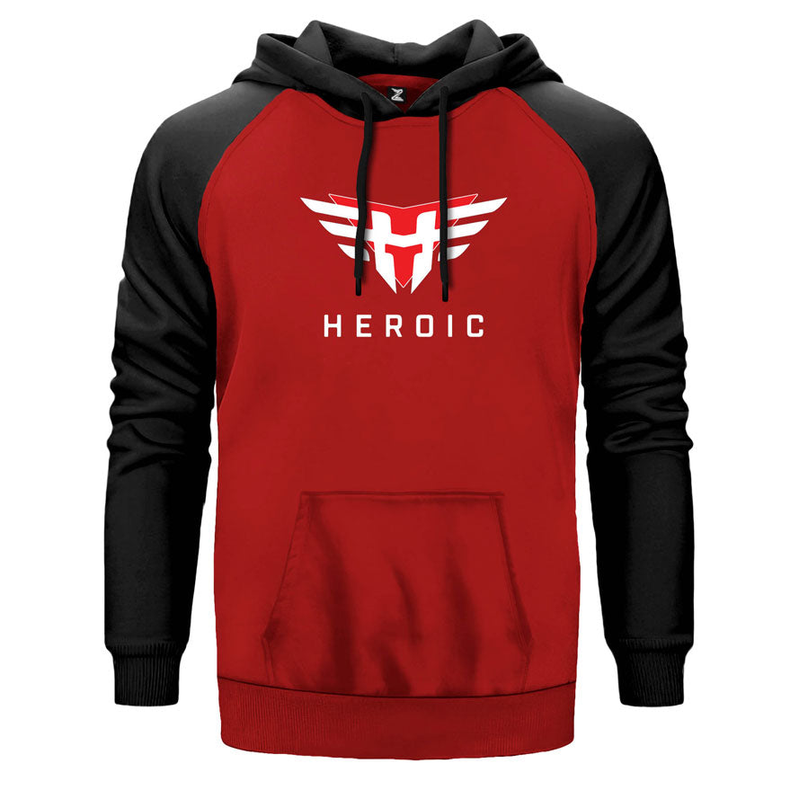 Heroic çift renk reglan kol kapşonlu sweatshirt - kırmızı