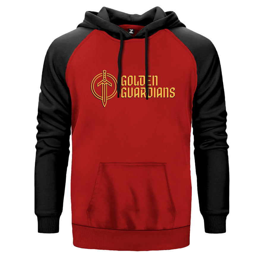 Golden Guardians Side çift renk reglan kol kapşonlu sweatshirt - kırmızı