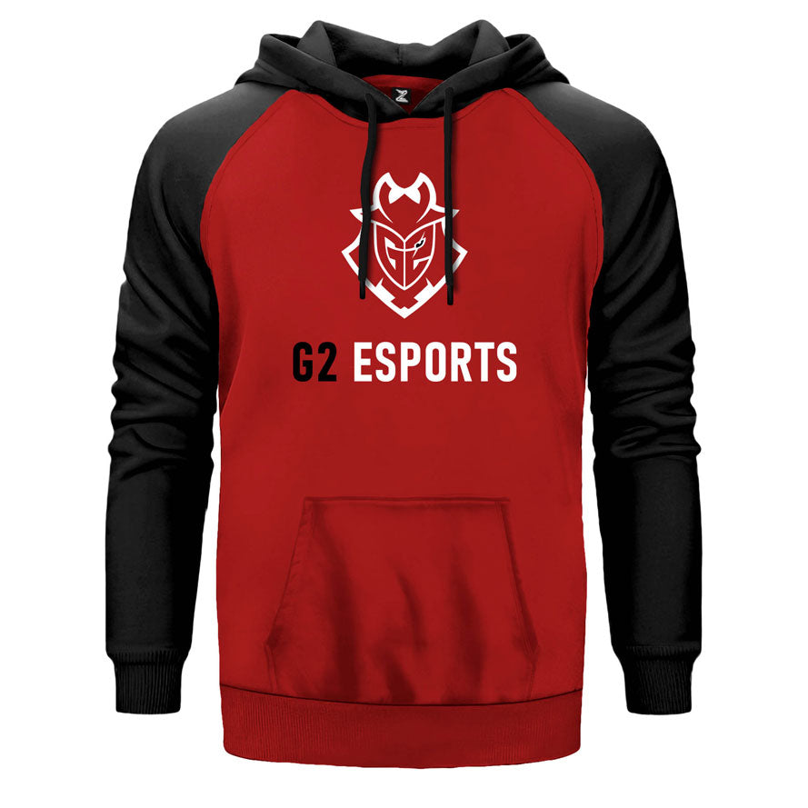 G2 Esports çift renk reglan kol kapşonlu sweatshirt - kırmızı