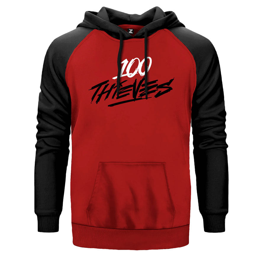 100 Thieves Splash çift renk reglan kol kapşonlu sweatshirt - kırmızı