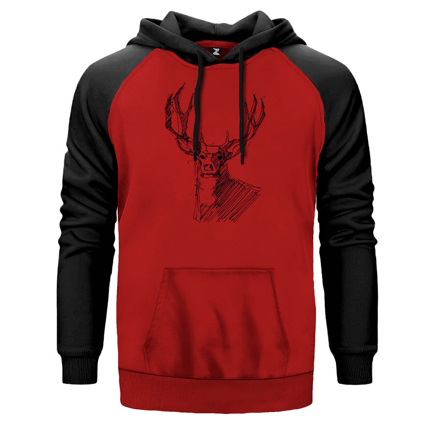 Geyik Çizim Çift Renk Reglan Kol Sweatshirt
