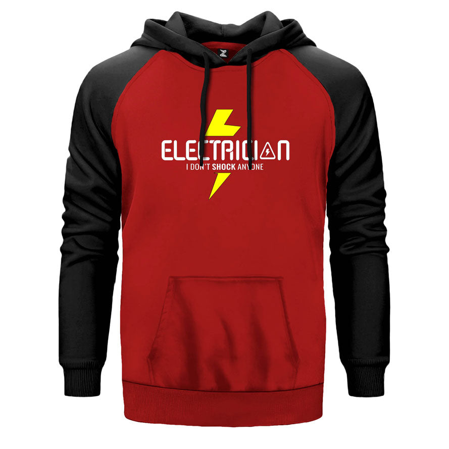 Elektrikçi çift renk reglan kol kapşonlu sweatshirt - kırmızı