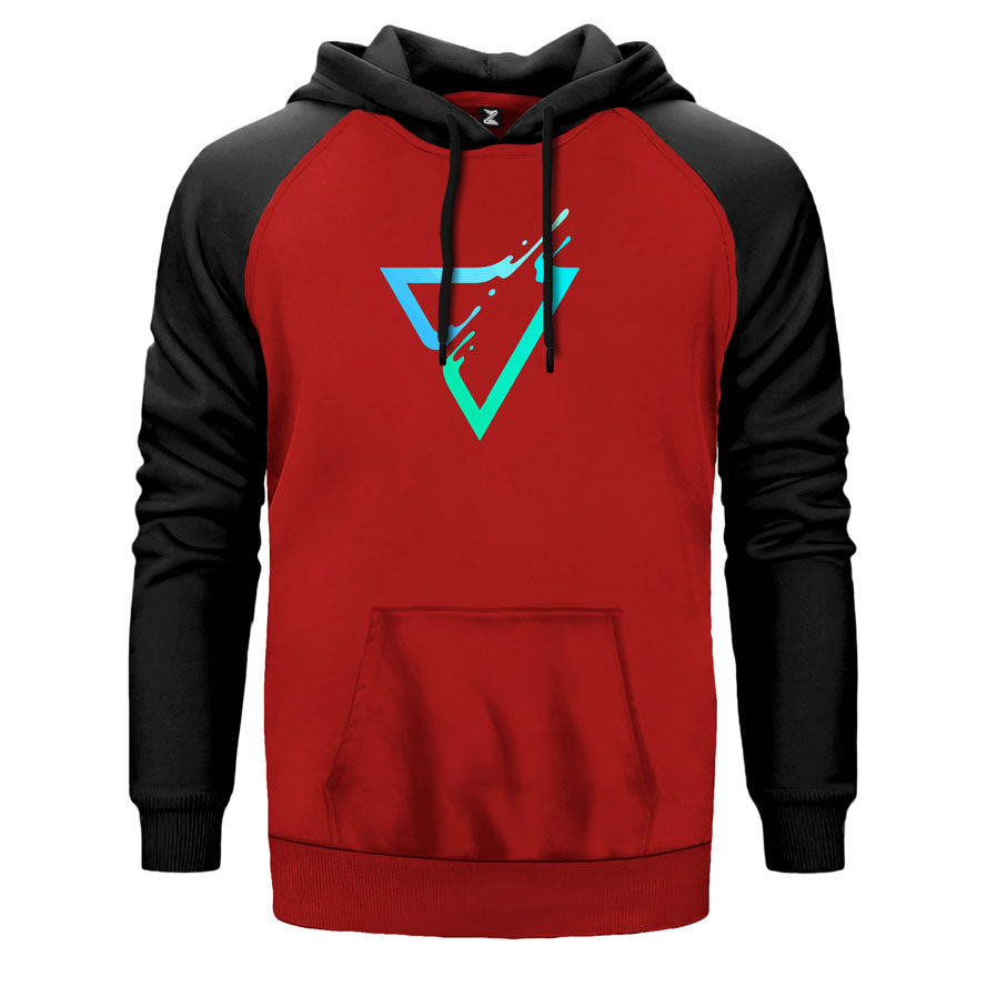 Triangle Logo çift renk reglan kol kapşonlu sweatshirt - kırmızı