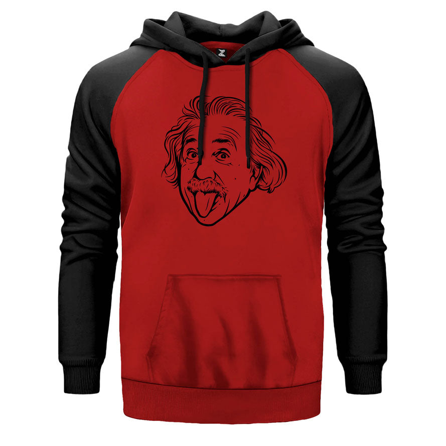 Einstein Lined çift renk reglan kol kapşonlu sweatshirt - kırmızı
