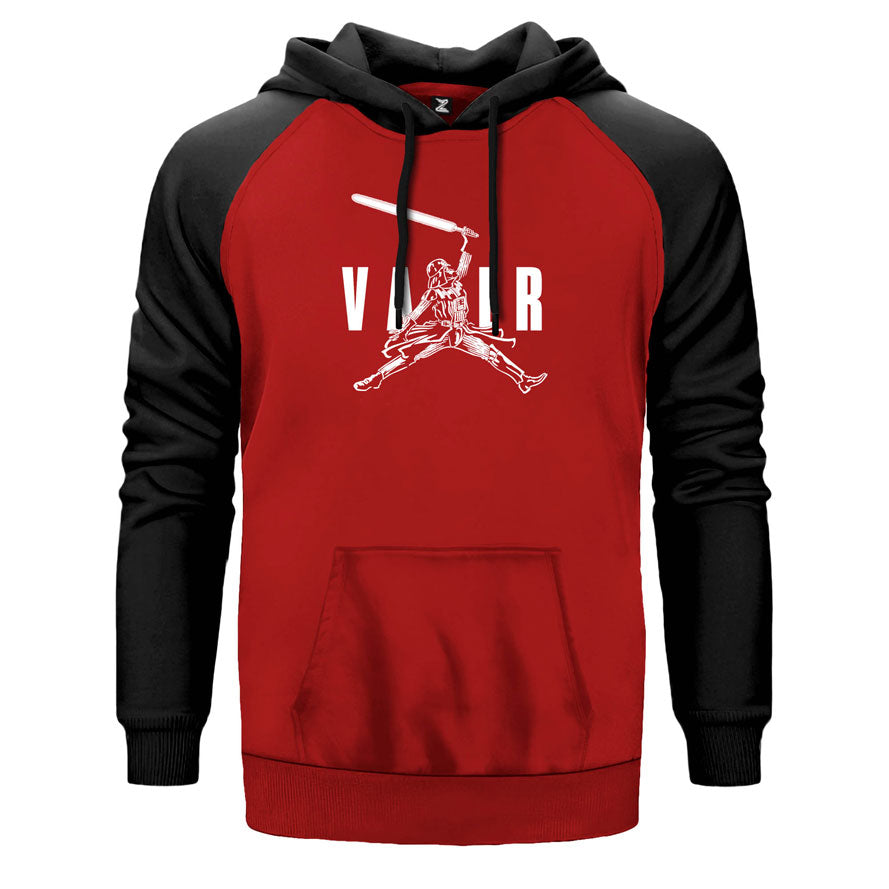 Air Vader çift renk reglan kol kapşonlu sweatshirt - kırmızı