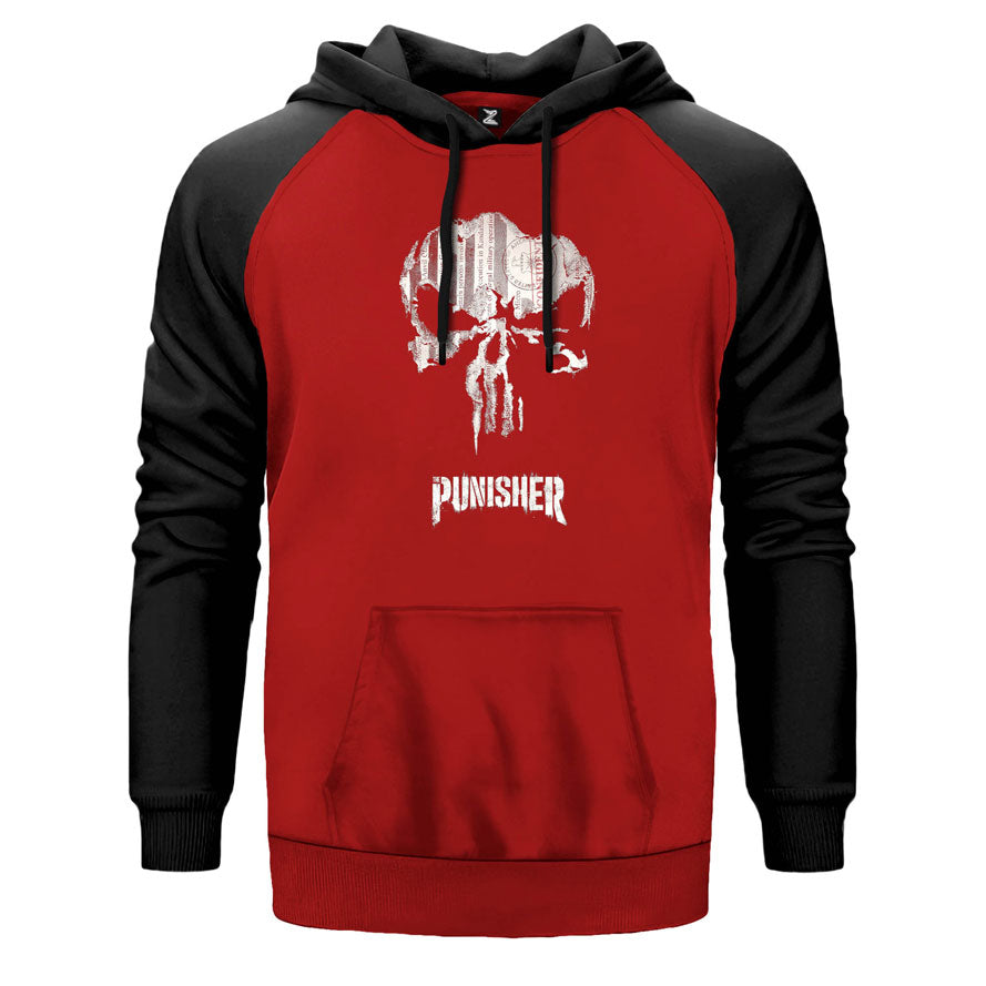 Punisher Confident çift renk reglan kol kapşonlu sweatshirt - kırmızı