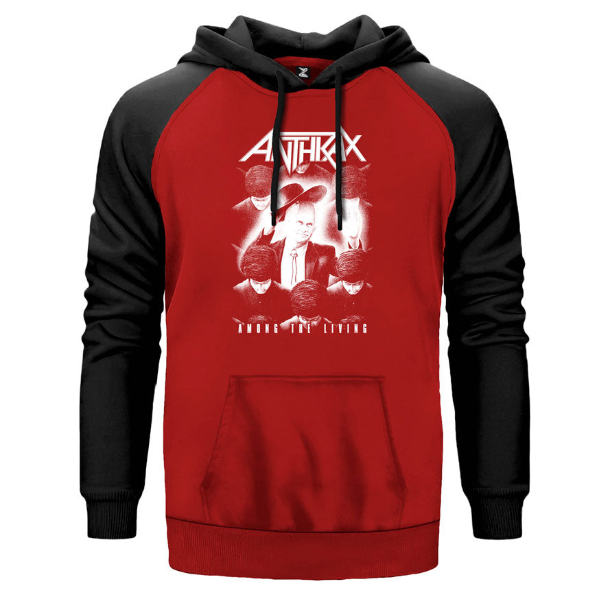 Anthrax Among The Living çift renk reglan kol kapşonlu sweatshirt - kırmızı