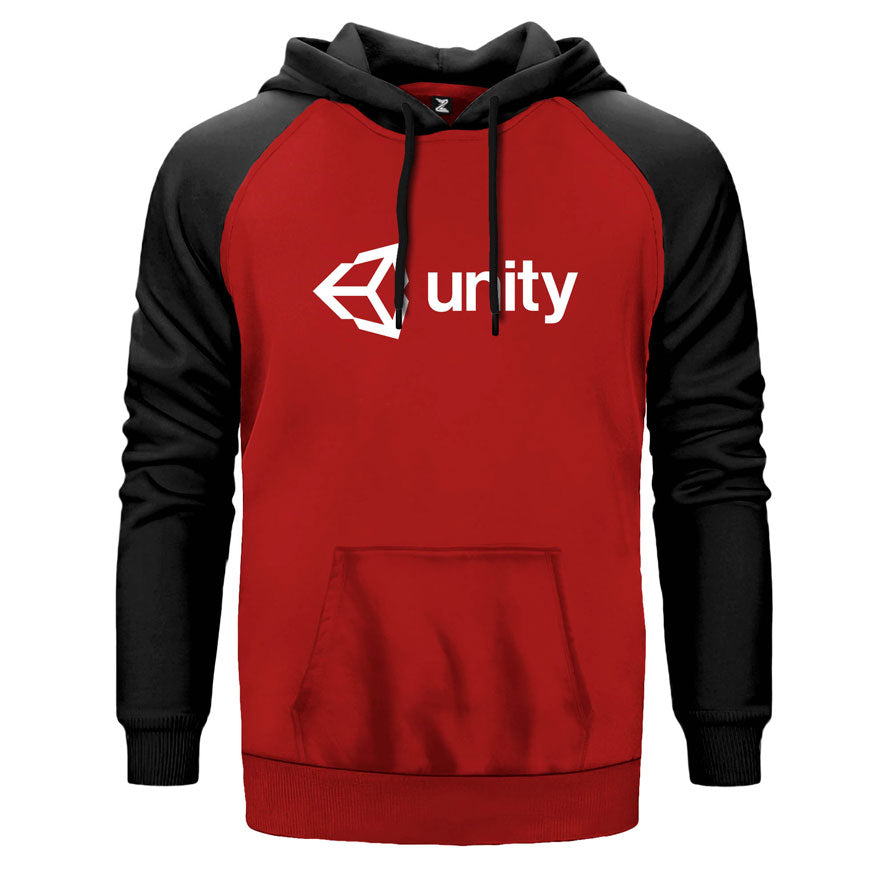 Unity çift renk reglan kol kapşonlu sweatshirt - kırmızı