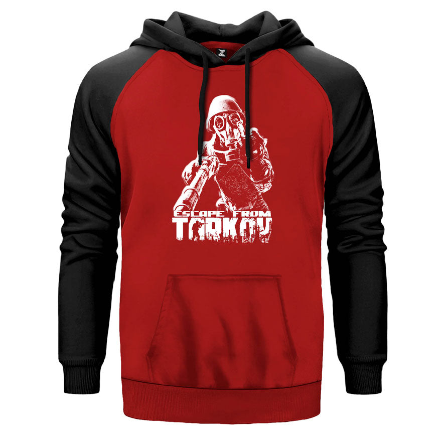 Escape from Tarkov Middle Finger çift renk reglan kol kapşonlu sweatshirt - kırmızı