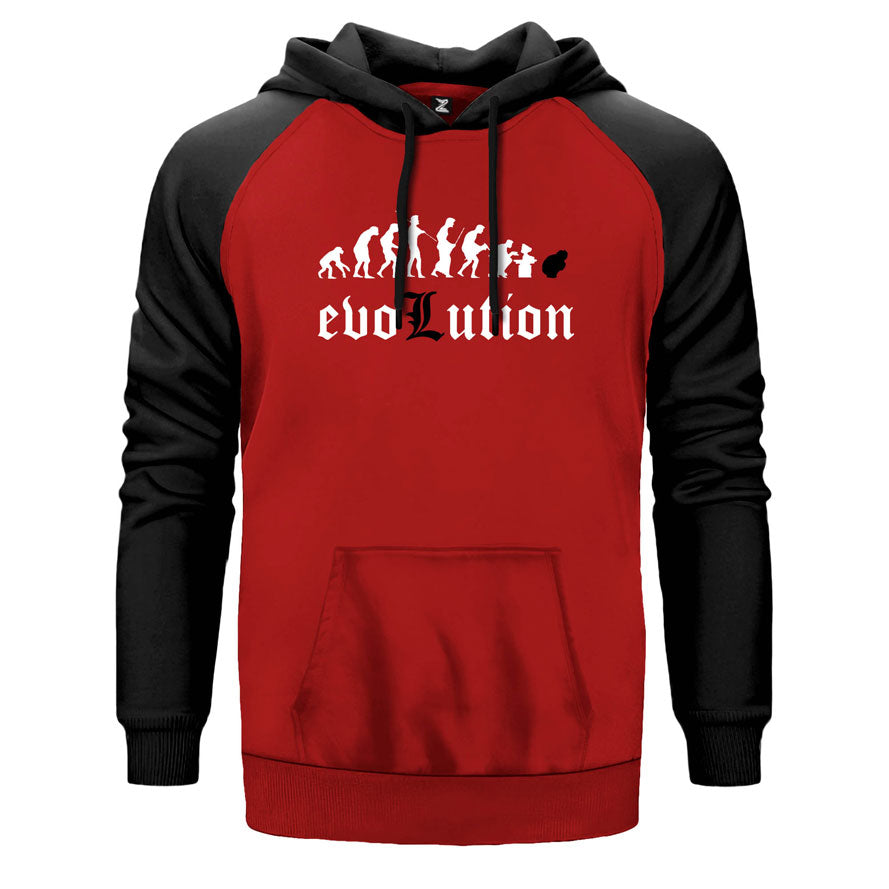Death Note Evolution çift renk reglan kol kapşonlu sweatshirt - kırmızı