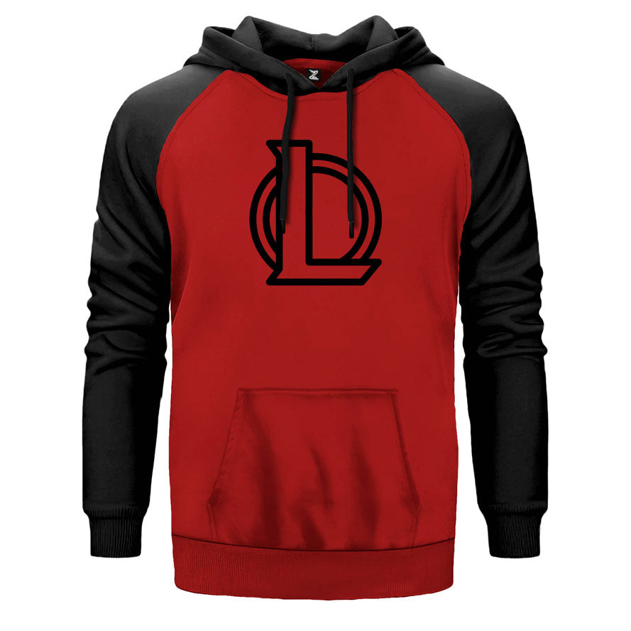 League of Legends Logo çift renk reglan kol kapşonlu sweatshirt - kırmızı