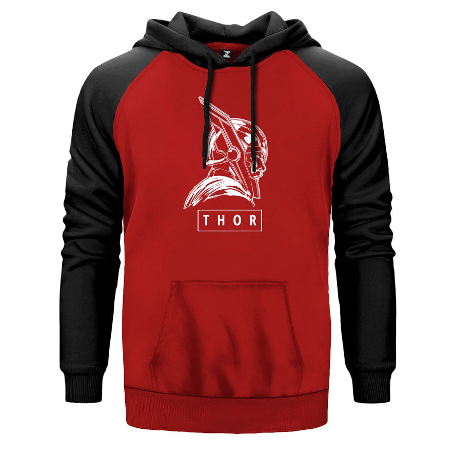 Thor Ragnarok 2 çift renk reglan kol kapşonlu sweatshirt - kırmızı