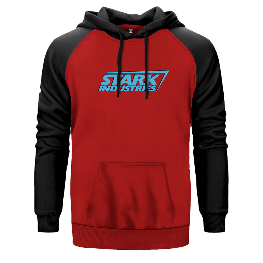 Stark Industries çift renk reglan kol kapşonlu sweatshirt - kırmızı