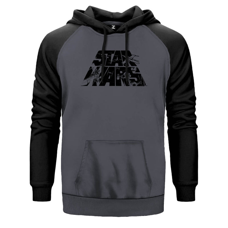 Star Wars Logo 3 çift renk reglan kol kapşonlu sweatshirt - gri