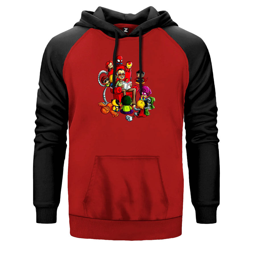 Marvel Stan Lee Story çift renk reglan kol kapşonlu sweatshirt - kırmızı
