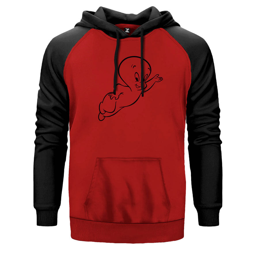 Casper Flying çift renk reglan kol kapşonlu sweatshirt - kırmızı