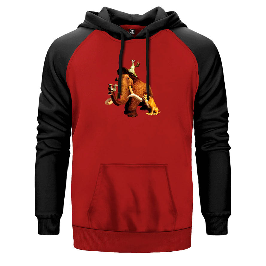 Buz Devri Team Manny çift renk reglan kol kapşonlu sweatshirt - kırmızı