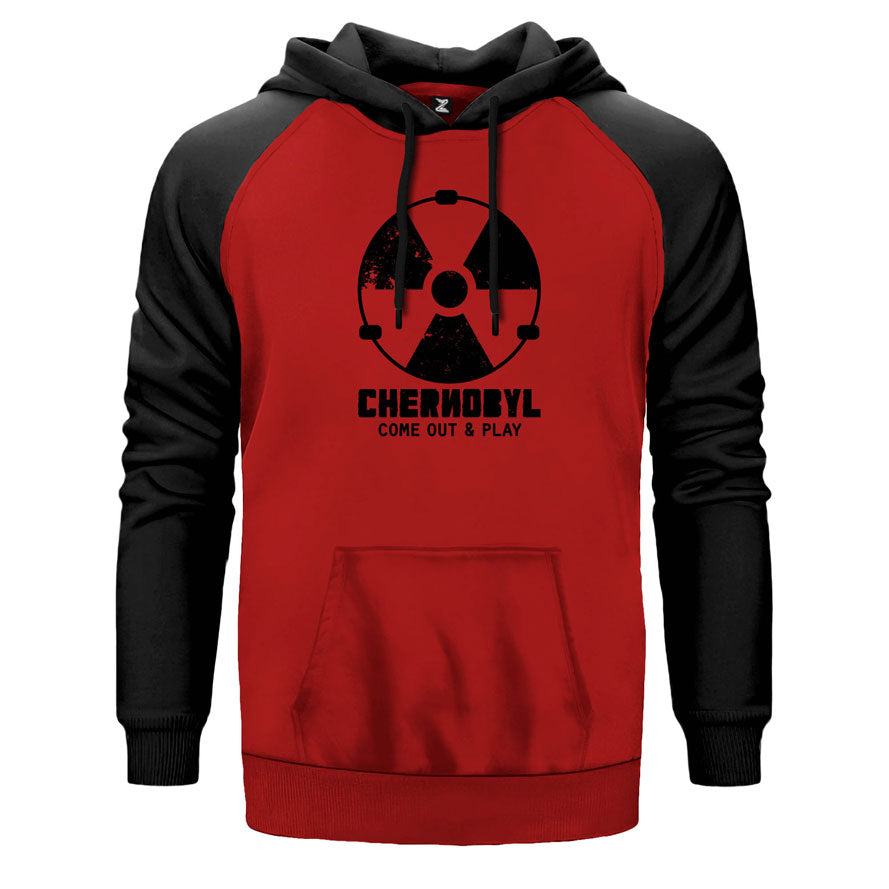 Chernobly Come Out & Play çift renk reglan kol kapşonlu sweatshirt - kırmızı