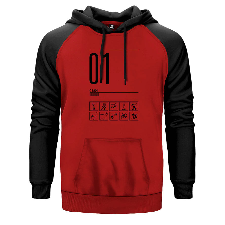 Portal Aperture Level 1 çift renk reglan kol kapşonlu sweatshirt - kırmızı
