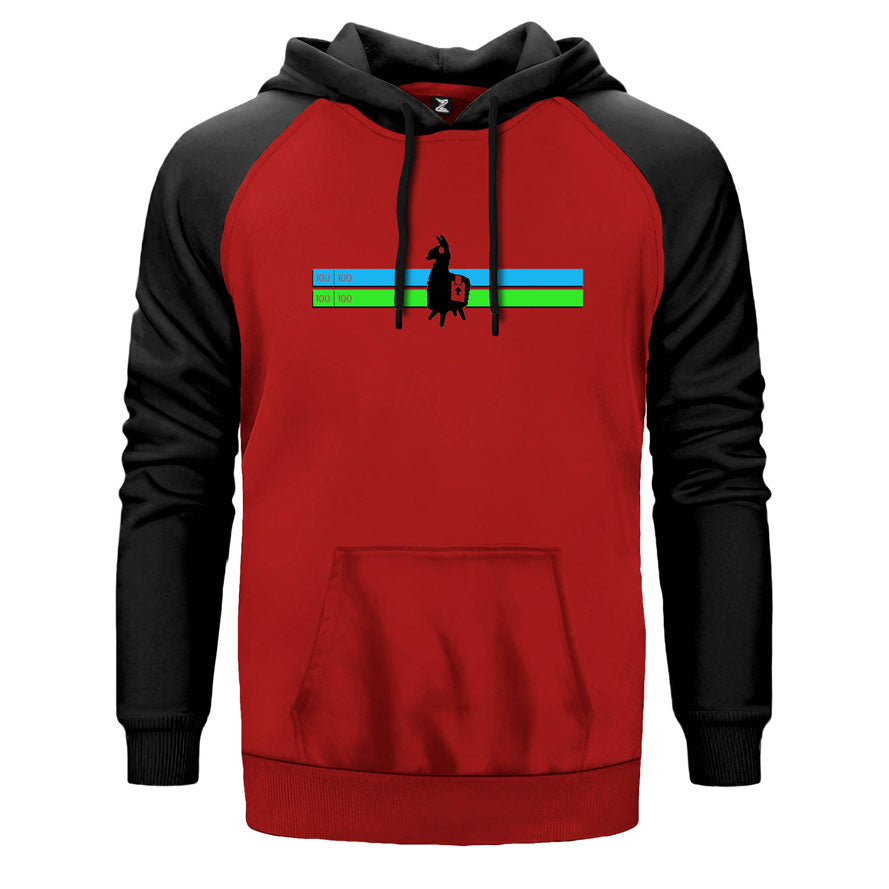 Fortnite Health Bar çift renk reglan kol kapşonlu sweatshirt - kırmızı
