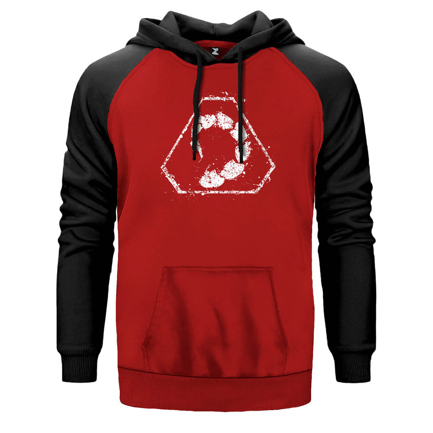 Command & Conquer Logo çift renk reglan kol kapşonlu sweatshirt - kırmızı