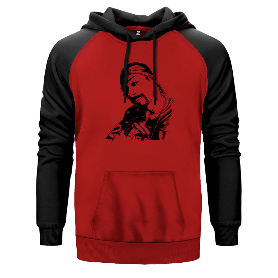 Snoop Dogg Man çift renk reglan kol kapşonlu sweatshirt - kırmızı