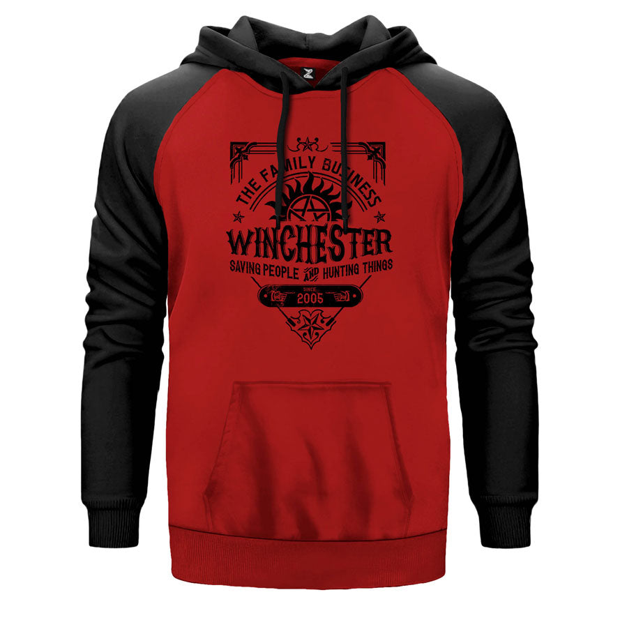 Supernatural A Very Winchester çift renk reglan kol kapşonlu sweatshirt - kırmızı