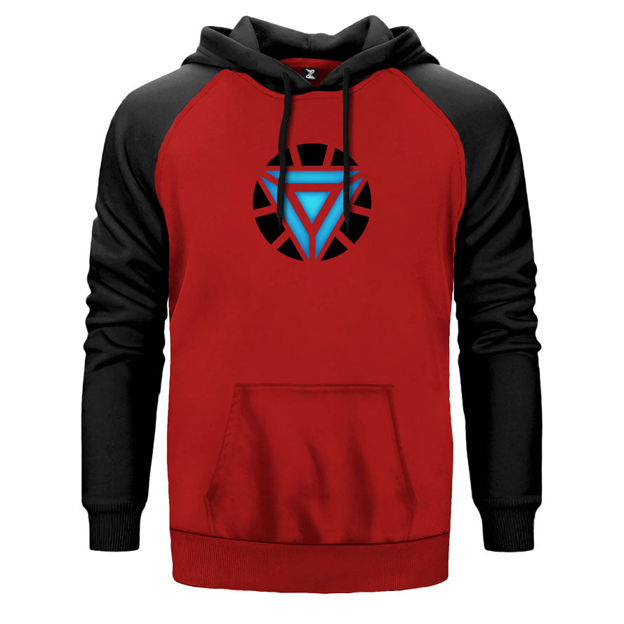 Iron Man 2019 Arc Reactor çift renk reglan kol kapşonlu sweatshirt - kırmızı