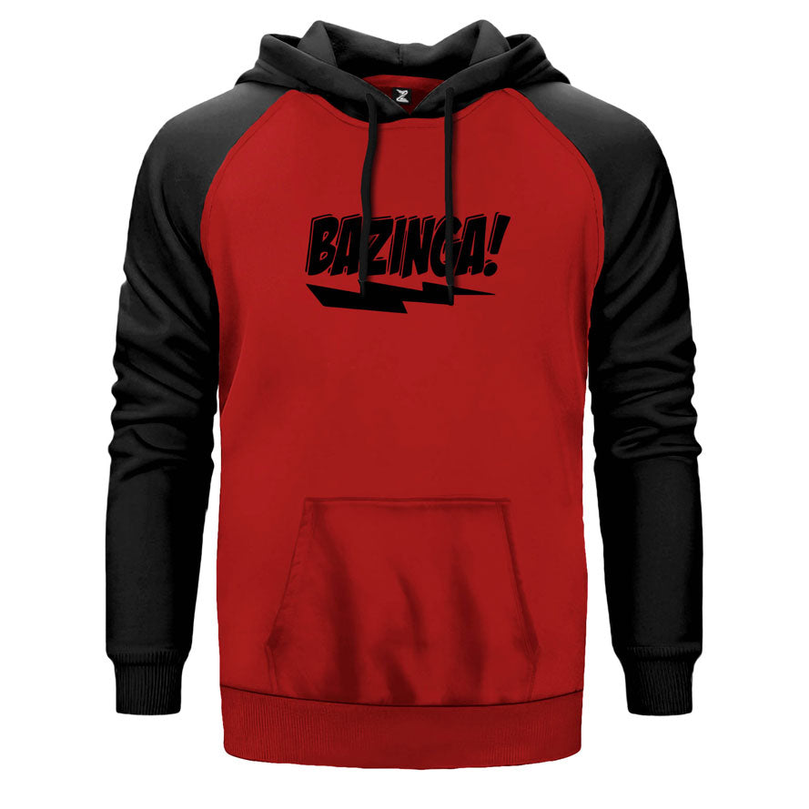 Bazinga Ligthing çift renk reglan kol kapşonlu sweatshirt - kırmızı