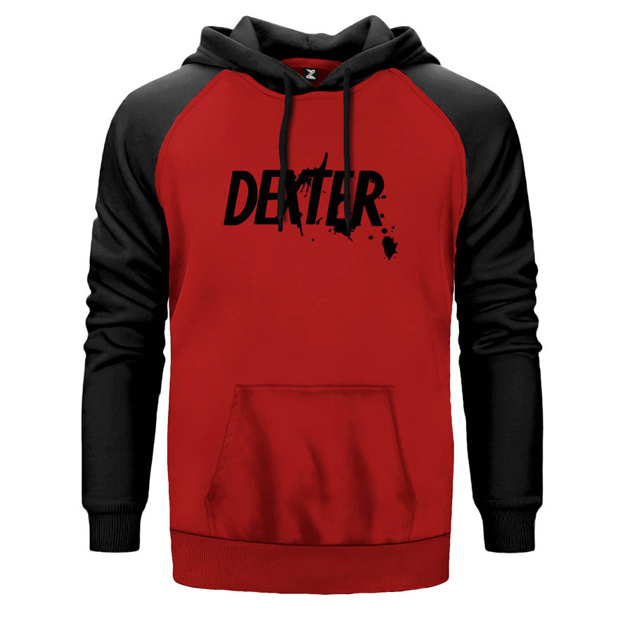 Dexter Splash çift renk reglan kol kapşonlu sweatshirt - kırmızı
