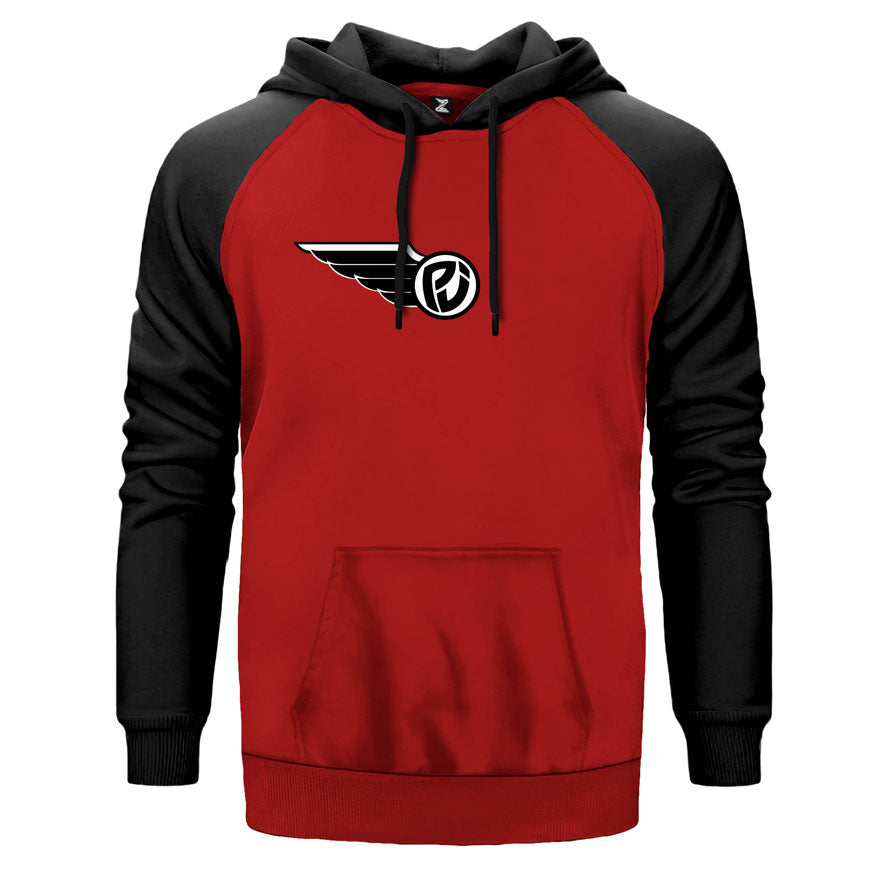 Pearl Jam Wing çift renk reglan kol kapşonlu sweatshirt - kırmızı
