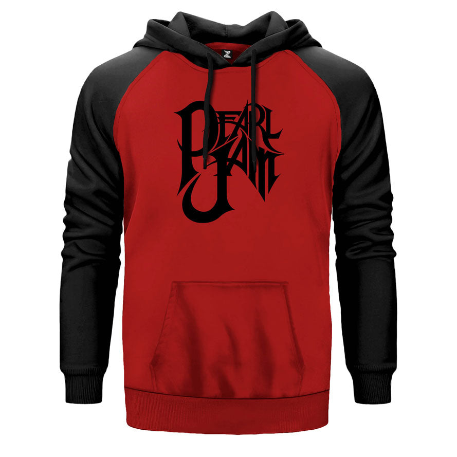 Pearl Jam Retro çift renk reglan kol kapşonlu sweatshirt - kırmızı