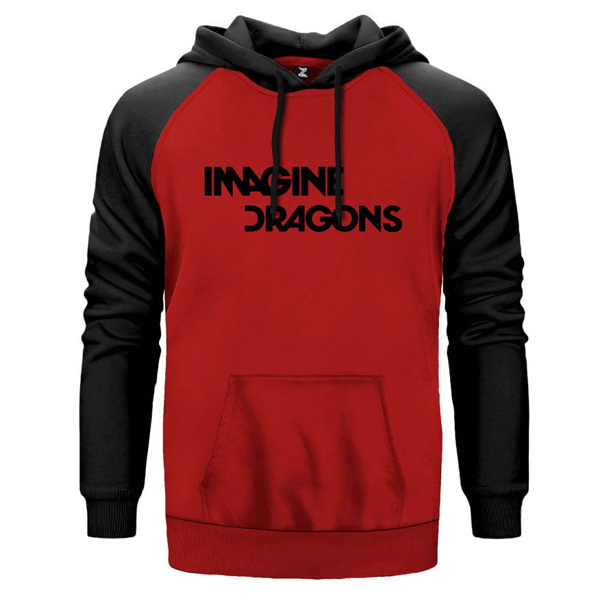Imagine Dragons Logo çift renk reglan kol kapşonlu sweatshirt - kırmızı