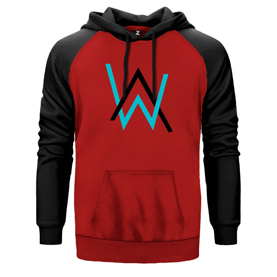 Alan Walker Classic çift renk reglan kol kapşonlu sweatshirt - kırmızı