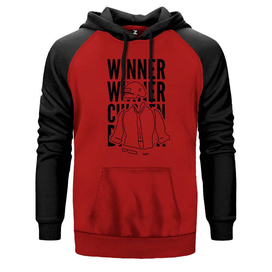 Pubg çift renk reglan kol kapşonlu sweatshirt - kırmızı
