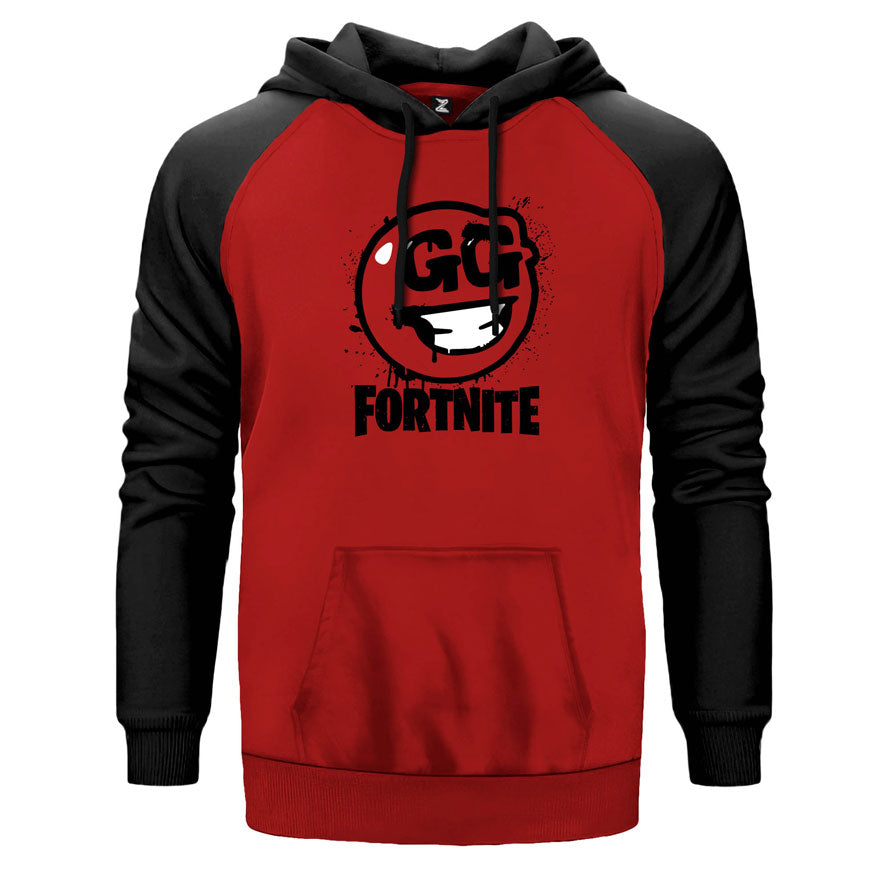 Fortnite GG çift renk reglan kol kapşonlu sweatshirt - kırmızı