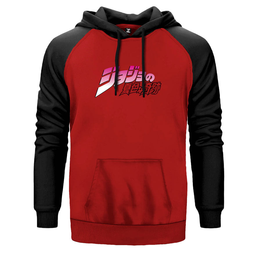 Jojo çift renk reglan kol kapşonlu sweatshirt - kırmızı