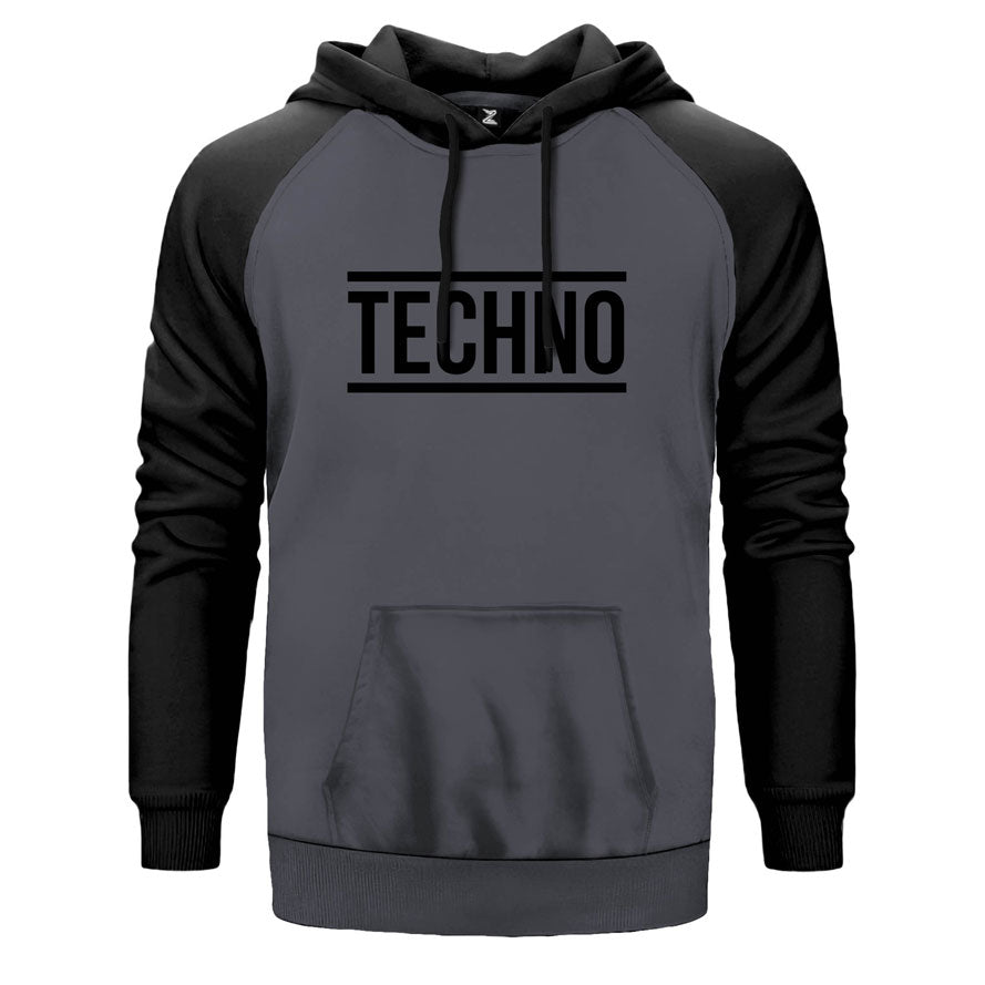 İndirimli Techno Gri Reglan Kol Kapşonlu Sweatshirt