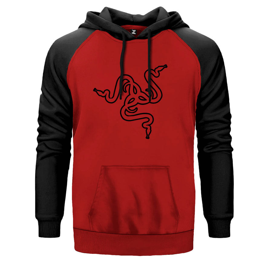 Razer Logo çift renk reglan kol kapşonlu sweatshirt - kırmızı